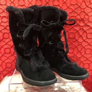 AEROSOLES Black fuzzy calf boots Size 5